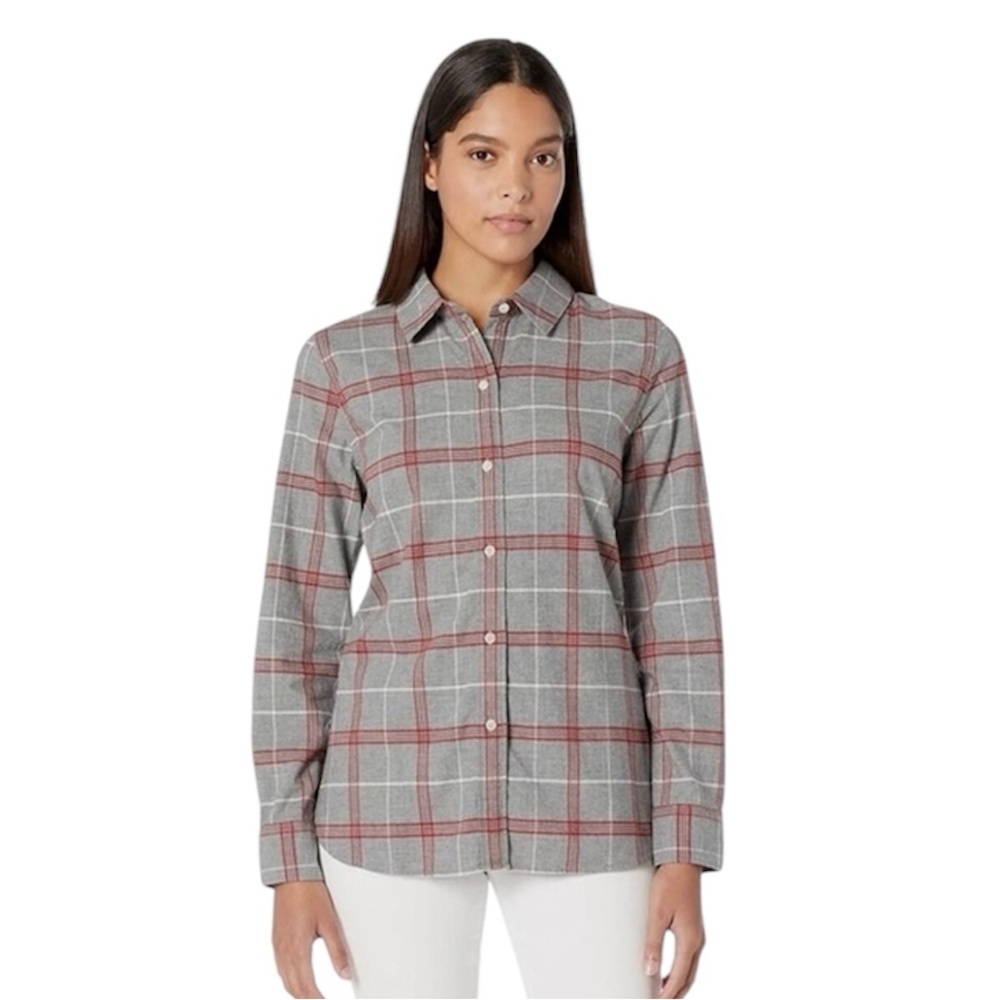 Faherty Women’s Classic Flannel Button Up Shirt in Grey / Red Size Small